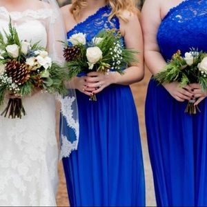 David’s Bridal Lace Bridesmaids Dress in Cobalt